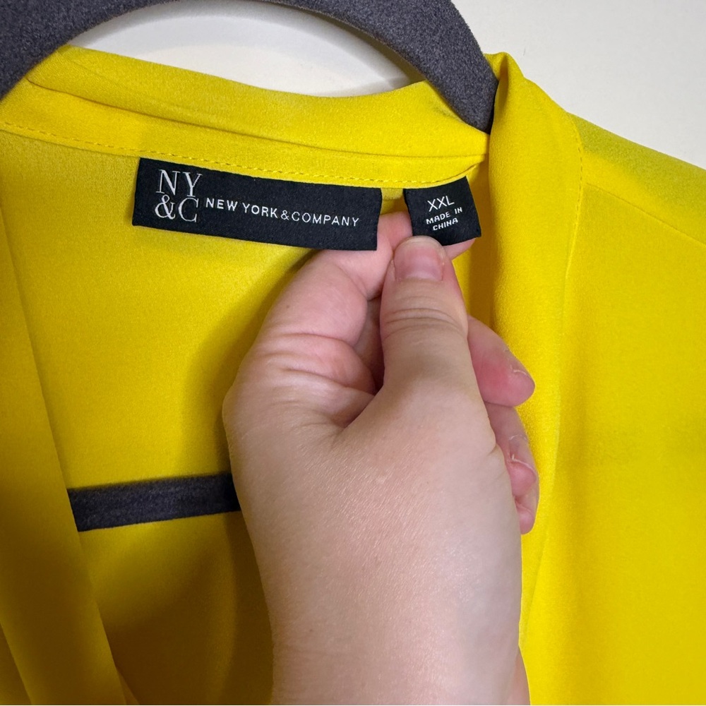 Bold yellow v neck blouse with neck tie - Picture 2 of 2